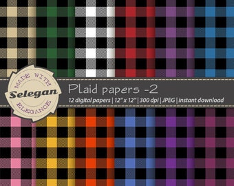 Buffalo Plaid digital paper " Plaid Papers -2" scrapbook papers, check, checkered plaid, lumberjack, buffalo check, plaid pattern, printable