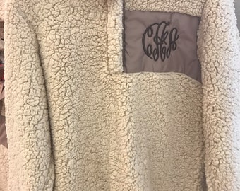 Monogrammed Sherpa Pullover Jacket Tan