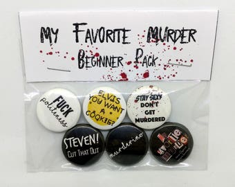 My Favorite Murder Beginner Button or Magnet Pack - MFM Murderino Fuck Politeness Pins - True Crime Fan Pride Merchandise