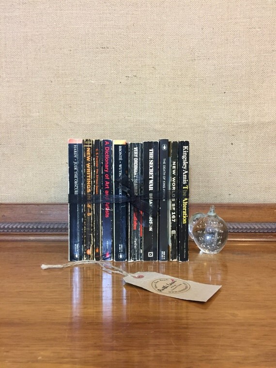 BLACK Paperback Vintage Book Collection - Instant Book Stack - Interior Design Shelf Staging - Black Home Decor - Custom Sourced Books