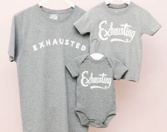 Dad and Baby Matching Shirt - Dad and Baby T Shirt - New Father T Shirt Set - Exhausted/Exhausting Set - Alphabet Bags