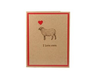 Cute Valentine Card, I Love Ewe, Funny Valentine, Valentine's Day Card, Rustic Valentine, Love Card, Valentine For Wife, Mom, Girlfriend