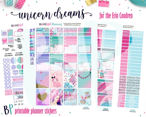 unicorn dreams weekly printable planner kit planner