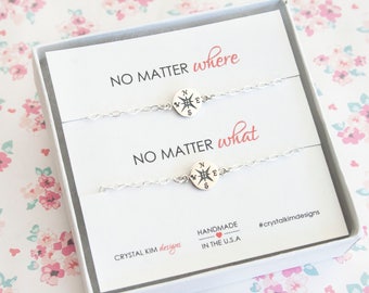 No Matter Where No Matter What, Compass Bracelet for 2, Friendship Bracelet, Mother Daughter Gift, Sister Gift, Graduation Gift