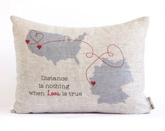 Going Away Gift, Personalized Map Pillow, Long Distance Friends, Long Distance Relationship, Linen Anniversary, Gift for Him, Gift For Her