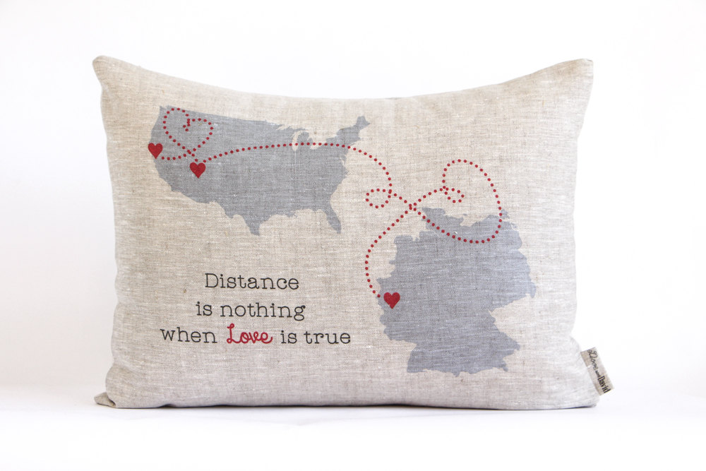 Long Distance Map Pillow, Personalized Valentines Gift, Long Distance Friends, Long Distance Relationship, Gift for Him, Gift For Her