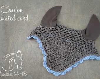 Beige and Blue Horse Fly Bonnet with Twisted Cord Trim, Size Full