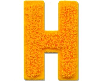 Capital H Letter Patch Yellow Chenille on Felt Varsity Letterman Vintage Style Embroidery Iron on Applique Sports Design