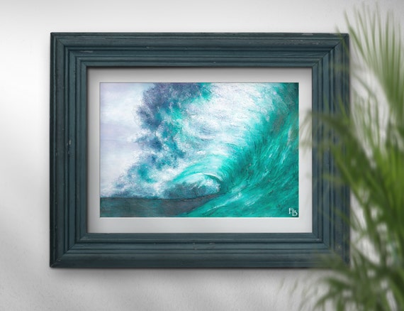 Ocean art painting ORIGINAL teal wall art Sea wave art by FraBor