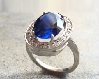 Sapphire Ring, Antique Ring, Princess Diana Ring, Vintage Ring, Antique Sapphire Ring, Antique Rings, Solid Silver Ring, Blue Vintage Ring