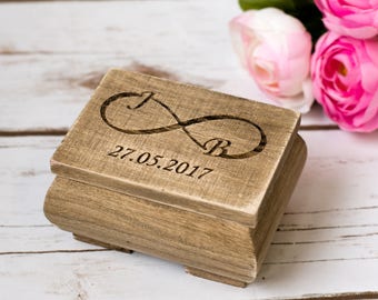 Wedding Ring Box Rustic Wedding Ring Holder Personalized Bearer Wedding ceremony Ring Box Infinity sign