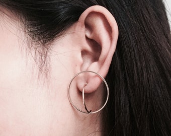 Double 3D hoop earrings, circle earrings, golden silver earrings, 3d earrings
