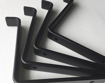 Black Shelf Brackets Iron, Powder Coated Open Shelving Supports for Modern Industrial Decor