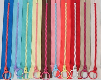 Colorful Resin Zipper 20cm/ 7.875” Metal Ring Puller Close-End Type 10 Colors Pouch Bag Sewing Parts Craft DIY