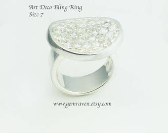 Art Deco Ring synthetic Diamond CZ Size 7 Big Bling Dazzling 12.2 grams 925 Sterling Silver drR2