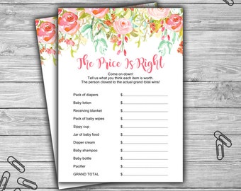 Floral - Pink - Baby Shower - The Price Is Right - Game - Cards - PRINTABLE - INSTANT DOWNLOAD - Guess The Price - Pink Baby Shower - 060