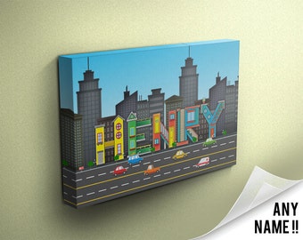 Personalised City Buildings Inspired Name Canvas