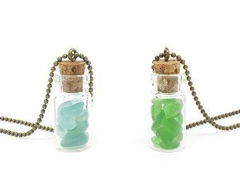 Sea glass necklace, glass jar, wish bottle pendant, small sea glass jar, sea glass jewelry, gift for her
