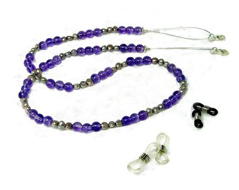 Glasses Chain | Eyeglass Chain | Dual Necklace Chain | Reading Glasses Holder | Spectacle Holder | Amethyst Birthstone | Book Lover |A0065