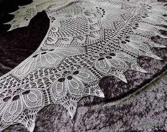 Lace Knit Shawl, Silk Merino Yarn, Hand knitting, Wedding Day, Luxury Scarf, Handmade, Gift for Her, Special Occasion, Bohemian Wedding