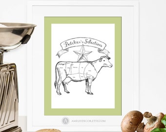 Butcher Diagram Cow Print Printable Kitchen Art Butcher Chart Cuts Of Meat Kitchen Print Cow Diagram Home Decor BigSize PDF Digital Download