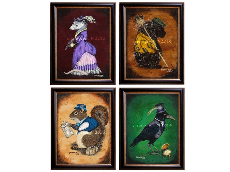 Victorian Forest Animal Prints Series 2 4 prints by SaraAycockArt