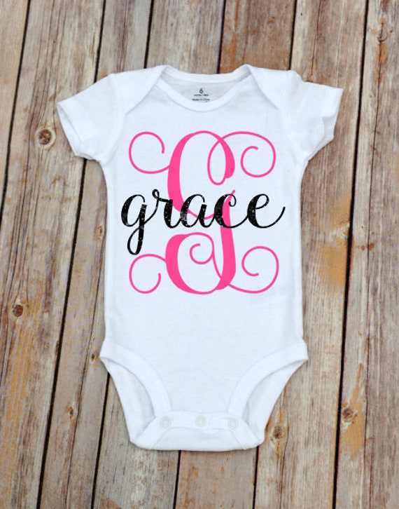 Baby Girl Onesie Baby Girl Monogram Monogramm Girl Onesie