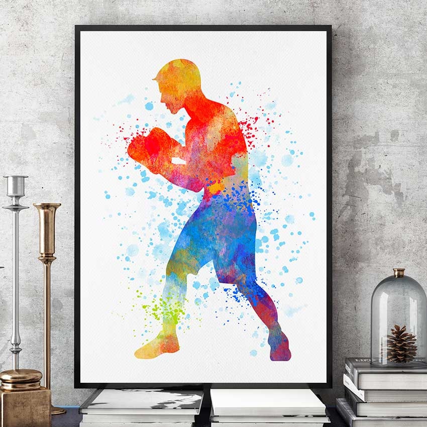 Boxing Wall Art Sports Print Watercolor Prints Room Decor