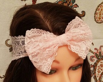 Lace Bow - Light Pink - Headband