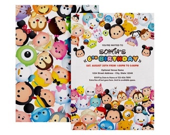 Tsum Tsum Invitation, Tsum Birthday Party, Disney Cartoon, Personalized, Printable, Digital File