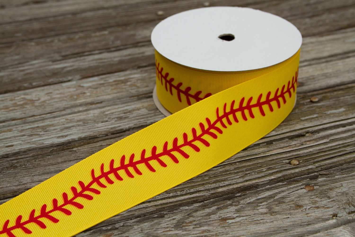 1.5" Softball Stitch Pattern Grosgrain Ribbon Softball Ribbon from