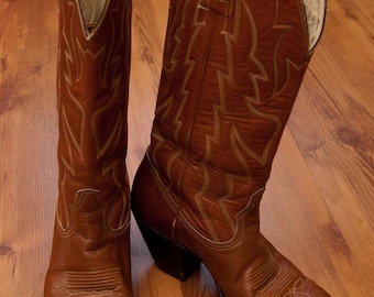 Vintage Women's Tan/Brown Leather Western Cowboy Boots Size 6.5