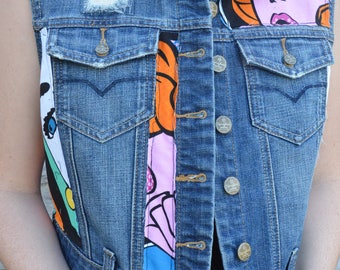 Upcycled cropped denim vest. Womens size Small
