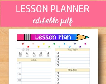 Teacher Lesson Planner 2017-2018 School Planner 2017-2018, Lesson Plan Book Editable Teacher Planners Printable Letter Size Instant Download