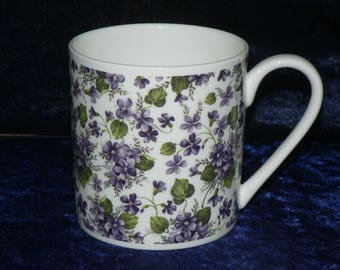 Violet 1 pint bone china mug - Violets chintz all around mug - personalised if required at no extra cost