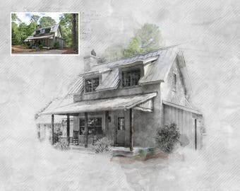 House portrait, custom house, house painting, custom house drawing, watercolor house, custom house art, custom drawing, architect print