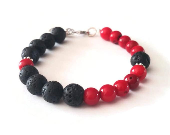 Red Coral and Lava Stone Aromatherapy Bracelet, Unisex Bracelet, Unique Birthday Gift, Diffuser Bracelet