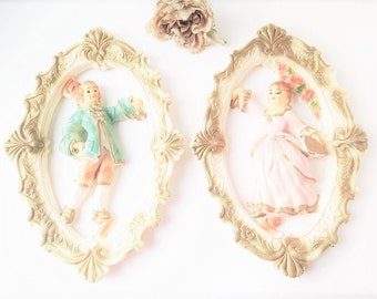 Vintage Plaster Victorian Wall Art / Vintage Wall Art / Vintage plaster art / Retro Victorian Art / Plaster Woman Wall Decor / Man and woman