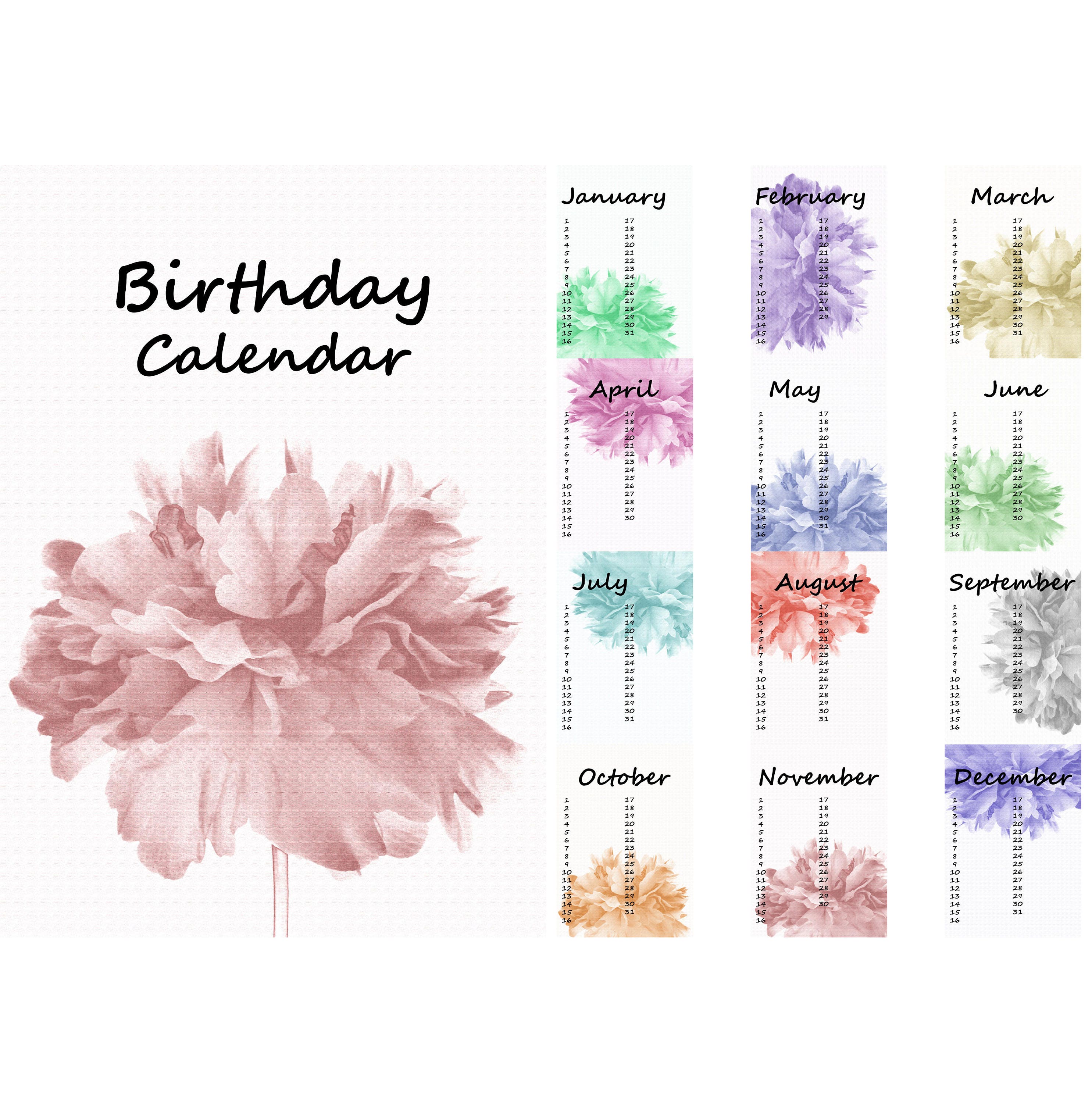 monthly birthday calendar