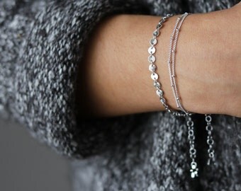 Delicate Silver Bracelet - Silver Coin Bracelet - Dainty Bracelet - Layering Bracelet - Bohemian Jewelry - Minimalist Jewelry - Gift for Her