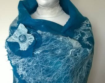 wet felted scarf with brooch