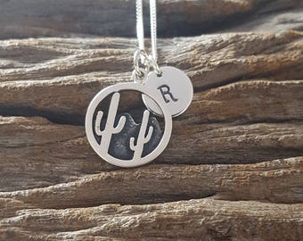 Sterling Silver Cacti Necklace, Arizona Cactus, Personalized Necklace, Journey Necklace, Birthday Gift, Mother's Gift