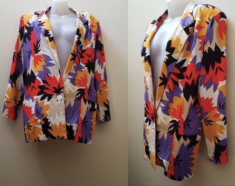 1980s Blazer / 80s Leaf-Print Multi Color Blazer