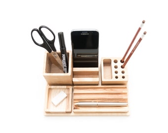 Wooden desk organizer - Big table organizer - Wooden office organizer - Table organization - Complete desk storage - Male gift