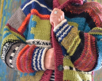Individual, colourful bomber jacket, patchwork