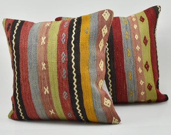 Vintage Pillow, Turkish Pillow, kilim Pillow, Oushak Pillow, Anatolian Pillow, Cushion Cover, Vintage Cushion, Two Pillow Covers, 50 x 50 cm