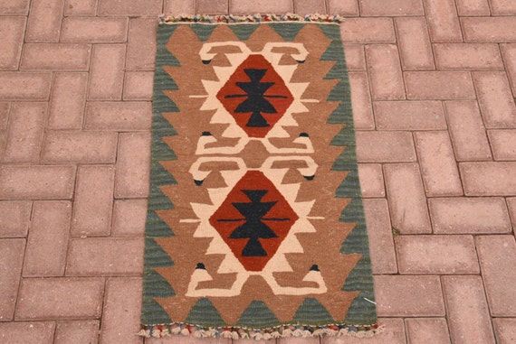Small size Turkish Kilim Rug Vintage Hand Woven Rug Wall Hanging Home Decor Table Wall Floor Decor Kilim Rug Muti color Kelim rug 36''X22''