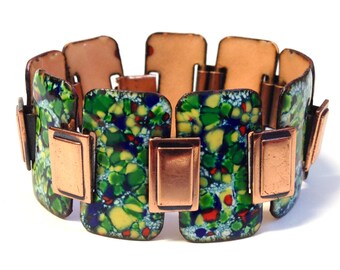 Vintage Copper Enamel Bracelet 1950s Mid-Century Modern Modernist Matisse Renoir
