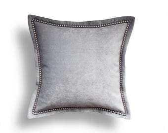 Gray Velvet Throw Pillow Cover - Solid Throw Pillow -Gray Throw Pillows - Velvet Pillow Cover - Flange Pillow -Silver Pillows -Trim Pillow