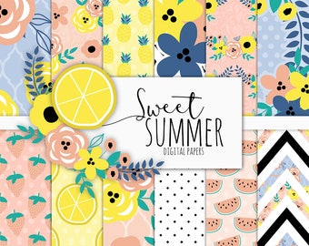Sweet Summer Time Digital Paper Pack | Scrapbook Paper | Printable Background | 12 JPG, 300dpi files.